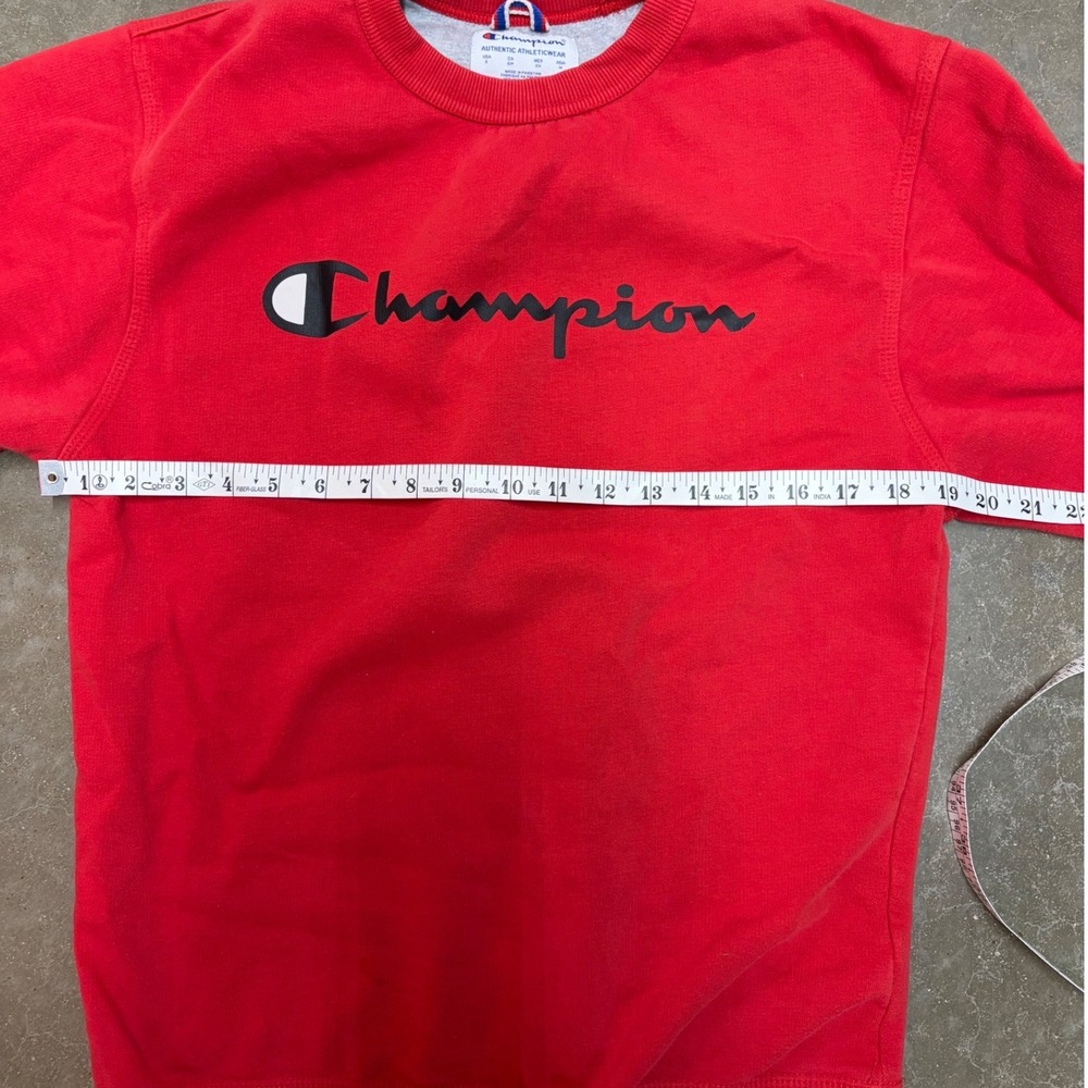 Champion Mens Red Script Logo Crewneck Sweatshirt Size Small Authentic Athletic - Picture 4 of 5